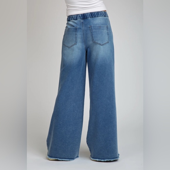 NWT Relaxed Wide Leg comfy Jean Pant drawstring elastic waist Junior Large - Picture 4 of 7